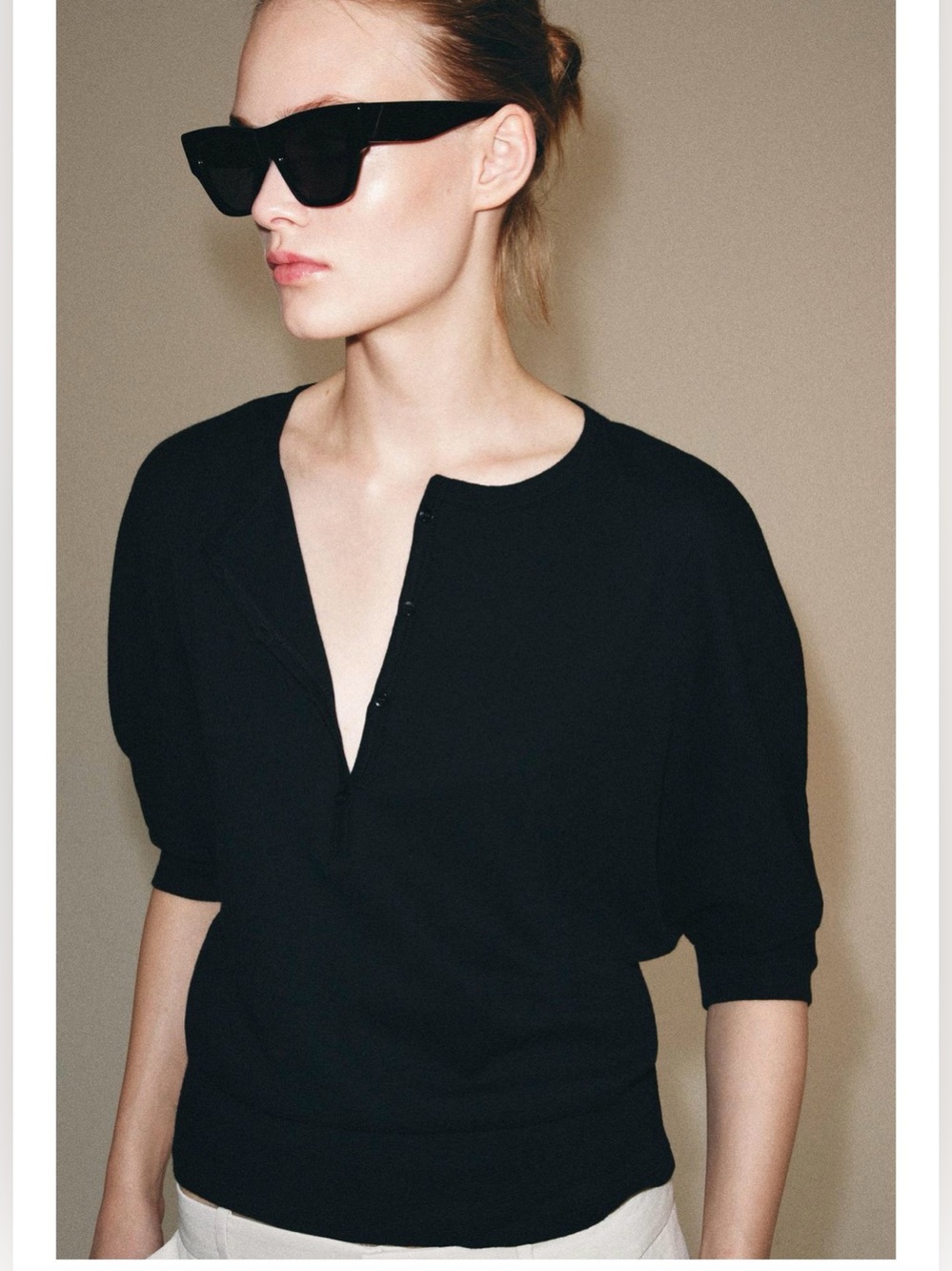 Zara COTTON HENLEY SHIRT - Picture 2 of 8